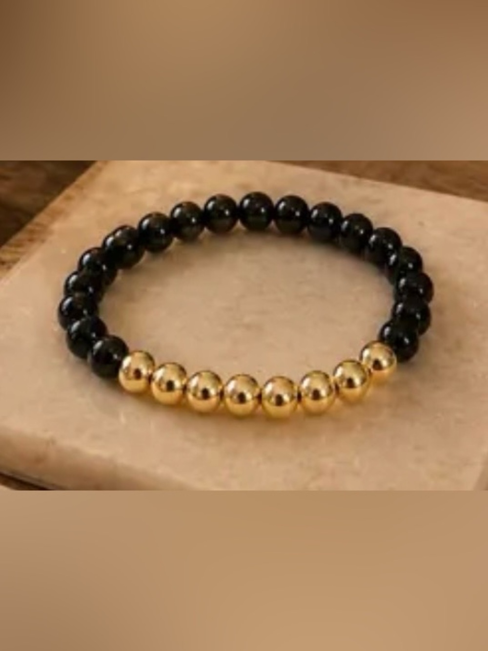Black and Gold Bead Stretch Bracelet One Size Fits Most